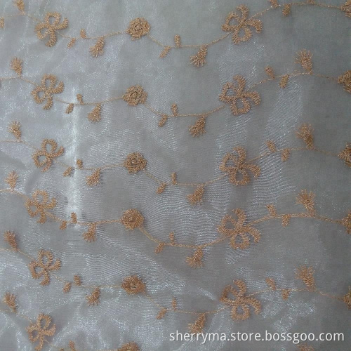 Cheap nylon embroidery flower design fabric on organza